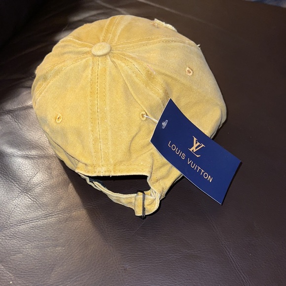 Up cycled, Hand Crafted, LV distressed Mustard Yellow hat, NWOT - Picture 8 of 9